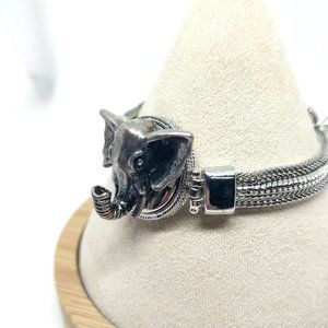 Elephant Bracelet 3D Face Silver Tone Unique Wheat Chain